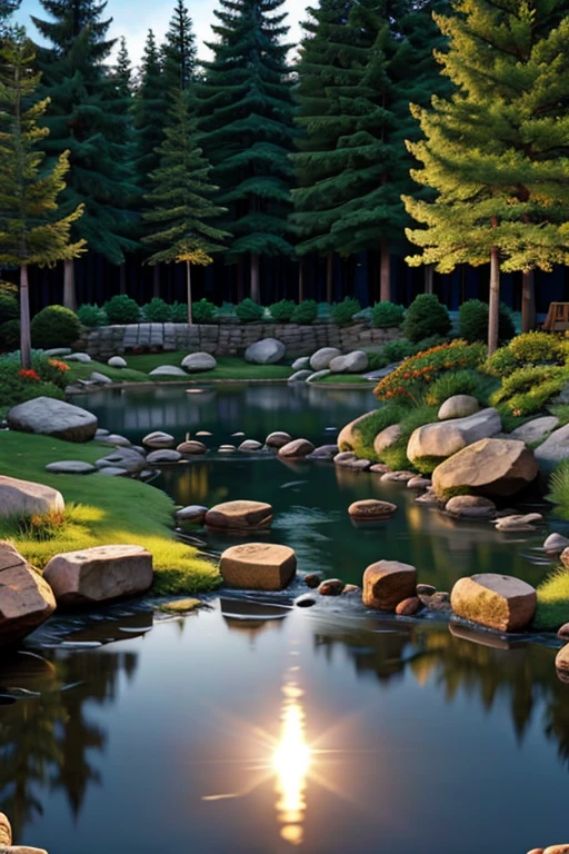 pond background with log during at dusk