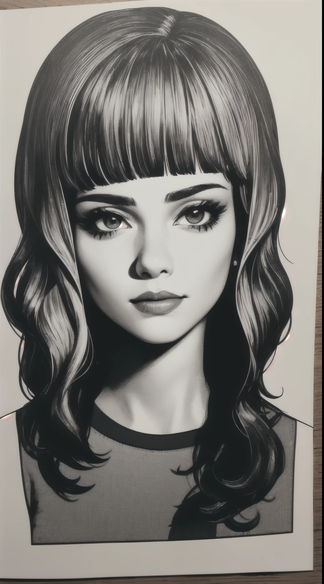 (Obra de arte, melhor qualidade), linda mulher, camisa cropped estampada de gola alta, saia, cabelo ondulado, rabo de cavalo, asymmetrical bangs, rosto perfeito, rosto bonito, Sedutor, grandes olhos lindos, sorriso suave, corpo slim fit perfeito, ruas da cidade, (ar livre), Seul, Cores brilhantes, (risografia)