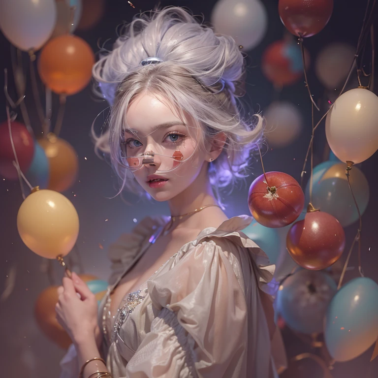 (masterpiece:1.3), (8k, Realistic, RAW Photos, Best image quality: 1.4), Fair-skinned fairy woman、short hair、Cleavage:2.0、Highly detailed face、Attention to detail、double eyelid、Sharp focus:1.2、Beautiful woman:1.4、highest quality、masterpiece、Ultra-high resolution、(Realistic:1.4)、Highly detailed and professionally lit smiles、カーネ・グリフィスを彷彿andさせる非常に詳細な線画, (Donald Trump'clown:1.7), (balloon:1.4), With the power of Vadim Kassim'大胆な色彩and質感, Light and airy, Like the works of Carl Larsson, dark background, dark, evil, fire, パスカル・ブランシュ風の超Realisticなキャラクター, pastel, Grace, Draandic lighting, Expressive camera angles, and, Concept Art, amusement park, masterpiece