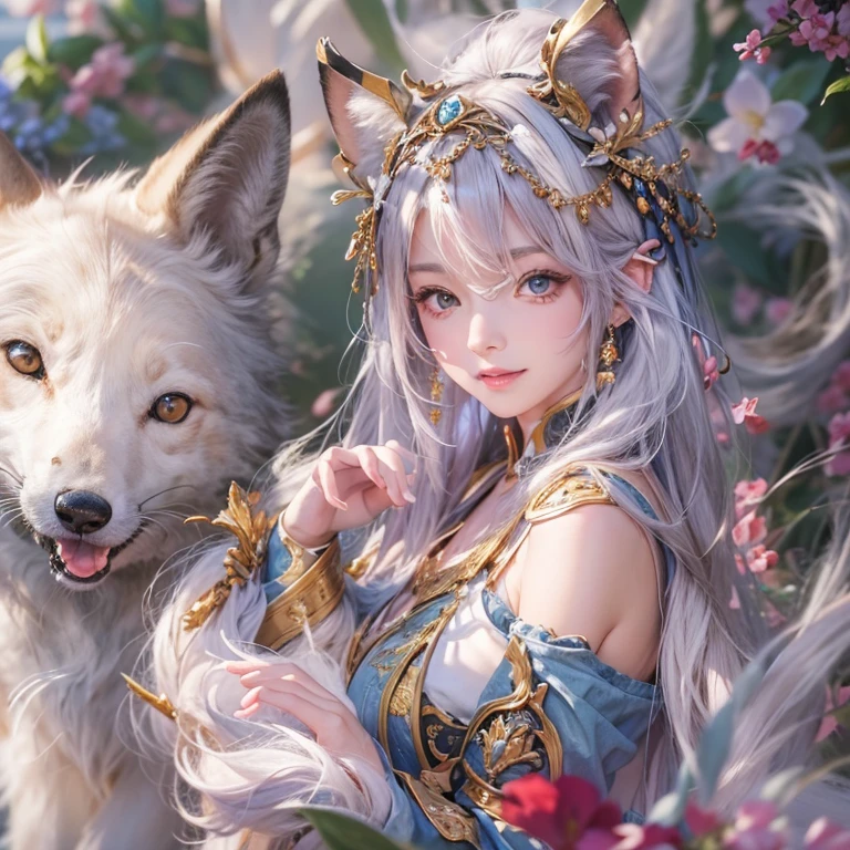Hiding in an ancient shrine、Hair flow、 ((highest quality、masterpiece、8k、Best image quality、Ultra-high resolution、Award-winning works)、(Accurate ???????:1.1)、(Look at me and smile:1.1)、Shining fair skin with Ultra-high resolution、The most detailed face、Ultra-high resolution detailed face、Ultra-high resolutionの髪の毛、(Ultra-high resolutionの煌めく瞳:1.1)、Beautiful face drawn in every detail、(Blurred Background:1.1)、Ancient maiden costume, Chest to chest, tattoo、Other than white fox