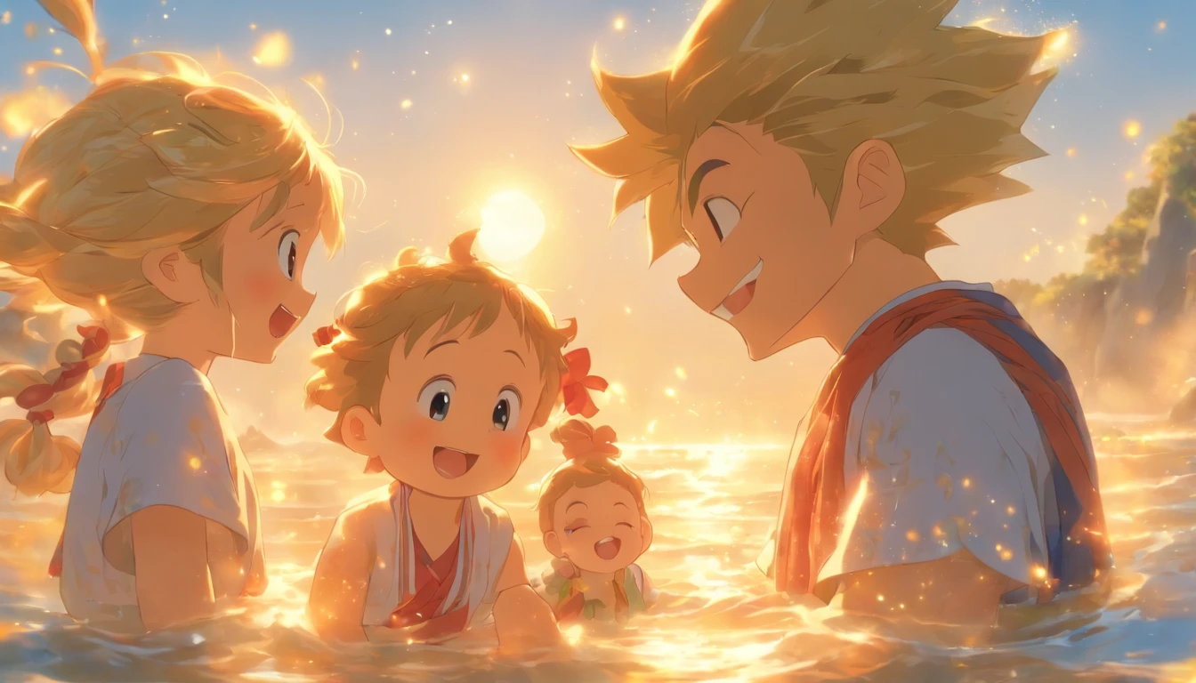 Detailed description of the scene:

time: evening、When the sun began to set。Shining Sunshineが邸宅や海を優しく照らす。
place: Pula, Croatia、瀟洒inモダンな邸宅。In the background is the clear blue sky and the sparkling sea.。
Characters:

Father: 30th Generation、Despite her tired expression, she still smiles.。仕事帰りinスーツを着ている。
The kids: Young male and female twins、無垢in天真爛漫な表情。Fatherに対して全幅の信頼を寄せる。
Background setting, story, historical background:

Father: Former Emperor Constantine I。Make amends for past mistakes、Reuniting with Family。
The kids: Once upon a time, Crispus and Fausta。Fatherとの再会に喜び、Forgetting painful experiences from the past。
Expressing emotions Emphasizing emotions:

Fatherの表情: Eyes filled with deep love and forgiveness。A sense of relief at having overcome past regrets。
The kidsの表情: Pure joy and relief。Fatherの腕の中in笑顔を見せる。
action:

Fatherのaction: A strong and warm embrace。片手inThe kidsの背中を支え、もう一方の手in頭を優しく撫inる。
The kidsのaction: Fatherにしがみつき、顔をFatherの肩に埋める。無邪気な笑顔inFatherを見上げる。
Visual effects and lighting effects:

Shining Sunshine: 夕陽が優しくFatherとThe kidsを包み込み、背後からの逆光in温かさと感動を演出。
How to use shadows: Use soft shadows to create depth and dimension。
How to use colors:

Blue sky and sea: The clear blue and sparkling sea。Expressing a refreshing feeling and spaciousness。
Fatherのスーツ: Calm colors（Navy or grey）in、Fatherの穏やかさと誠実さを表現。
The kidsの服: Bright and innocent colors（Pastel colors etc.）in、Expressing innocence。
Example prompt
「Pula, Croatia、Under the clear blue sky、瀟洒inモダンな邸宅が輝く夏のevening。Shining Sunshineが海と邸宅を包み込む中、30th Generationの若いFatherが仕事帰りに男女の双子をA strong and warm embrace。Fatherの顔には深い愛情と赦しの感情が溢れ、I can see the look of relief on his face, having overcome his past mistakes.。The kidsは無垢in天真爛漫な笑顔を浮かべ、Fatherの肩に顔を埋めて安心感に満ちた表情を見せる。Light and shadow gently intersect、A scene that creates a warm and moving atmosphere overall.。」