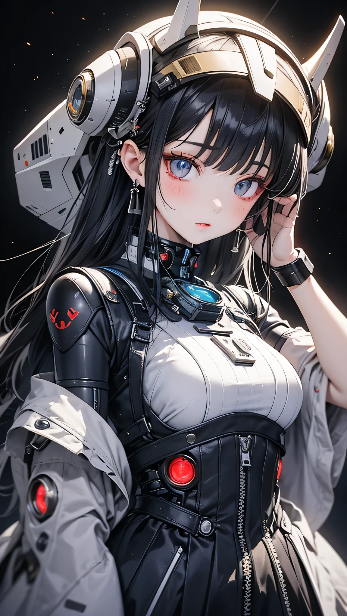 A woman in futuristic clothing holding a futuristic helmet and a futuristic sword, Trending on cgstation, Trending on cgstation, Portrait of a girl in the Knights of the Zodiac, Cute Cyborg Girl, Perfect android girl, Portrait Anime Astronaut Girl, Beautiful girl cyborg, Girl wearing mecha cyber armor, Game CG, cgsociety と fenghua zhong, Beautiful Cyborg Shrine Maiden