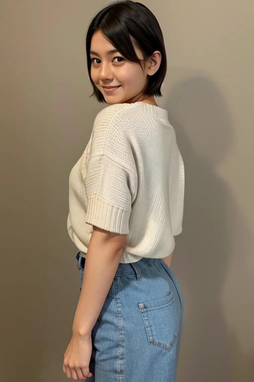 8k, RAW photo, best quality, masterpiece, realistic, photo-realistic, clear, professional lighting, beautiful face, best quality,ultra high res
BREAK(full body 1.5),BREAK,realistic Japanese cute,  girl, 18 years old,
short hair, smile,BREAK,sweater,BREAK,standing,BREAK,simple back ground,
