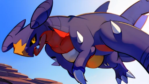 Garchomp,, , enormous belly, massive belly, obese, view from below