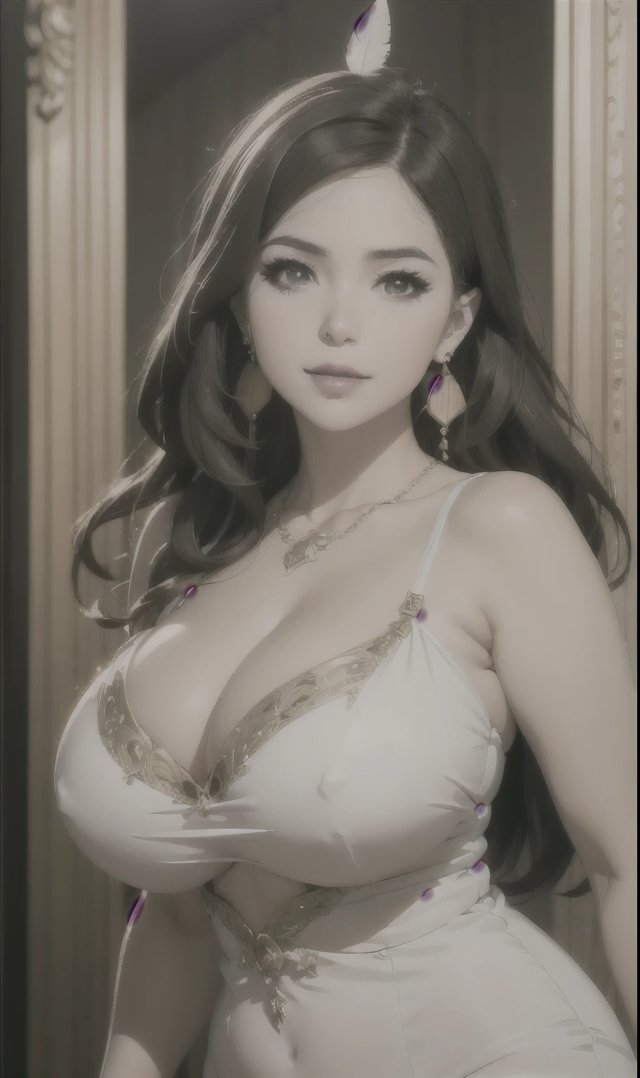 araffe woman in a white dress posing for a picture, wearing a cute white dress, curvy model, dressed in a beautiful white, wearing a wet white short dress, curvy hourglass figure, sexy dress, wearing white dress, thicc, beautiful full body shot, soft curvy shape, a beautiful woman in white, in a dress, bbw、araffe woman in a white dress posing for a picture, wearing a cute white dress, curvy model, dressed in a beautiful white, wearing a wet white short dress, curvy hourglass figure, sexy dress, wearing white dress, thicc, beautiful full body shot, soft curvy shape, a beautiful woman in white, in a dress, Mature Woman, Looking at the audience, Attractive breasts,Sensual curves、bubble、Full Body Shot,Nightgown, Charming smile, Thick lips, plump lips, blush, Looking at the audience, Provocative expression, Beautiful Hairstyles, Cleavage, plump、Curvy Hips、Attractive face、Mischievous face、Sexy Lingerie、An inviting gaze、Expressing emotions、colored feather, Money Decoration, particle, Light, (masterpiece, highest quality, highest quality, Official Art, beautifully、aesthetic:1.2), (1 girl:1.3), Very detailed,(Fractal Art:1.1),(colorful:1.1)(Flowers:1.3),Most detailed, (Dynamic pose), (Shiny skin), (Many colors :1.4), ,(Earrings:1.4), (feather:1.4),masterpiece,Mr.々Hair style,Money Headband,Tulle covers the chest,Perfect balance, Detailed details of the garment,marble,cinematicLighting, Film Grain, contrast of Light and dark,High detail,(((Gorgeous Accessories))))、Openwork decoration,(((See-through dress)))、(((Anatomically correct body))) ,1 girl, (High resolution), (8k), (Very detailed), Perfect Face, Beautiful eyes and face, (((highest quality))), (Very detailed), Detailed face and eyes, Beautiful Eyes,(((Sexy pose))),Beautiful Eyes、Transparent double eyelids、(((Super gorgeous background)))、Bright Eyes,Money,diamond,gem,Body Chain,Luxury Accessories,beautifully、aesthetic,flower、(((Super gorgeous background)))、Bright Eyes