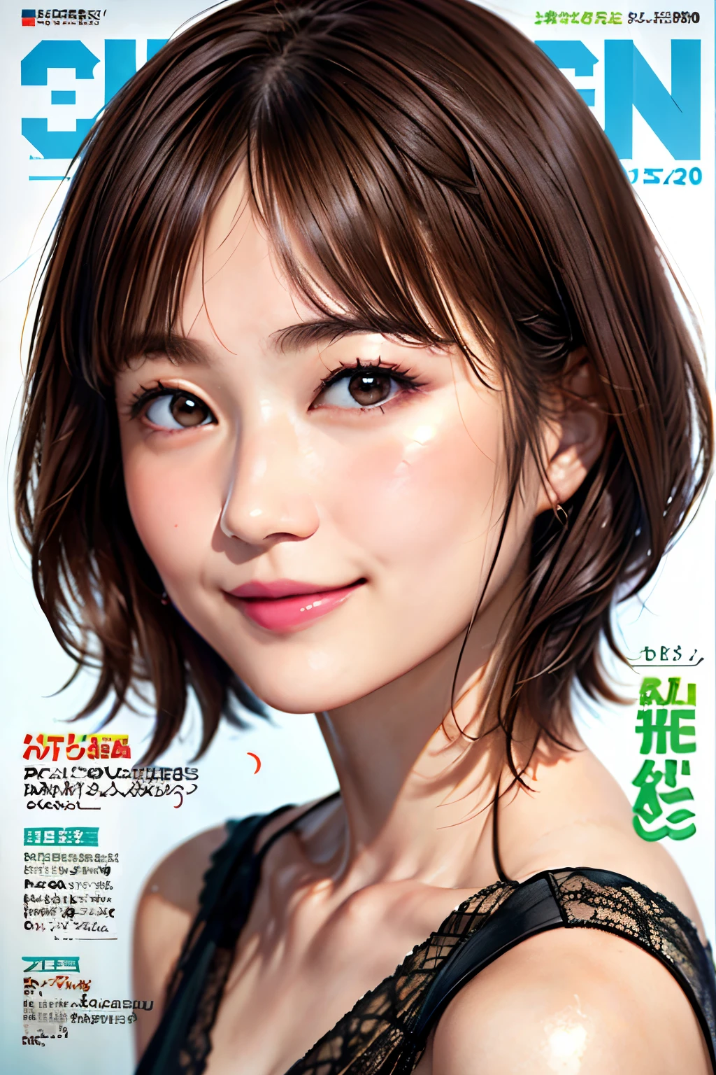 235 20-year-old female, short hair, Summer travel magazine, A kind smile, lipstick, Photo quality, Ultra-realistic