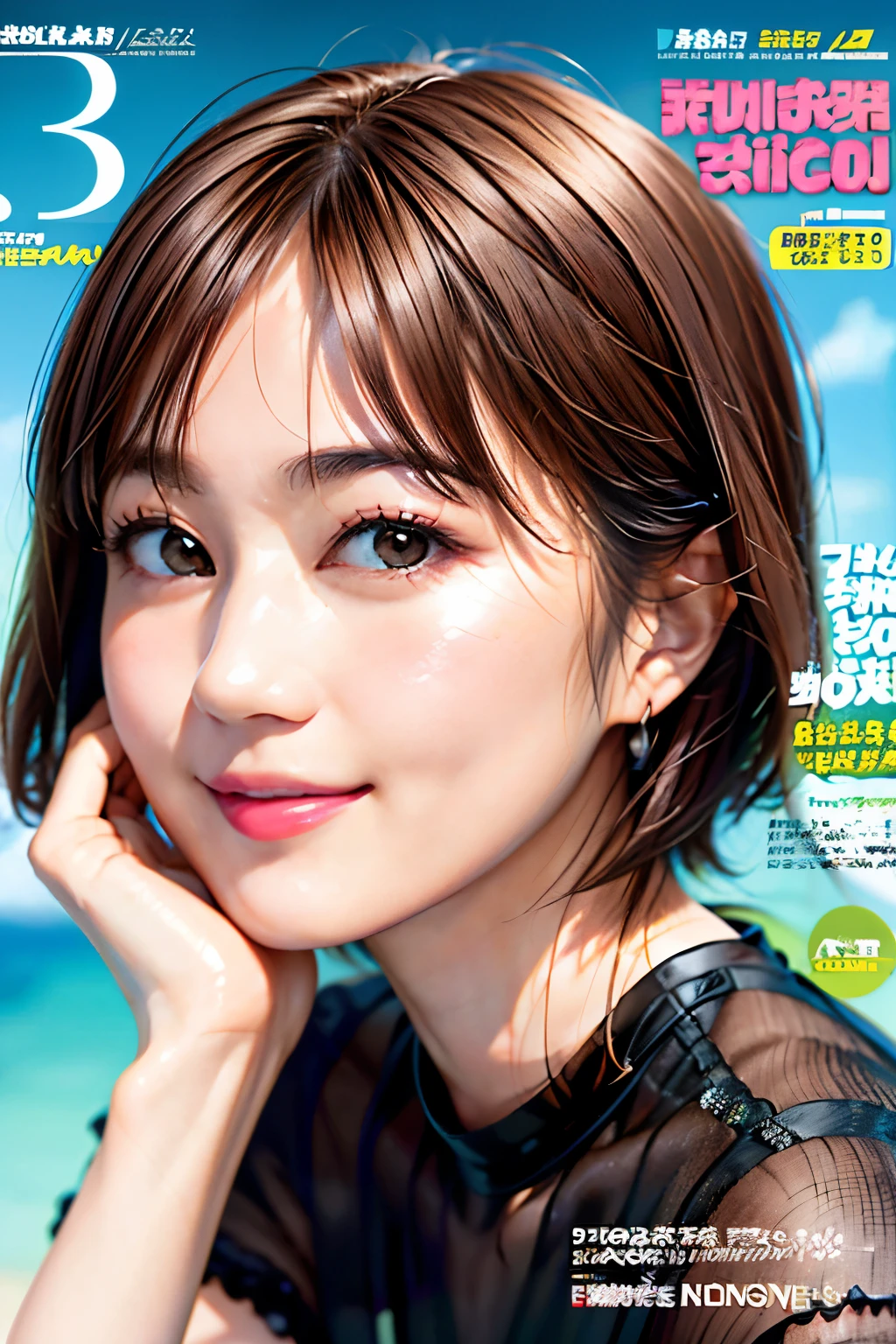 235 20-year-old female, short hair, Summer travel magazine, A kind smile, lipstick, Photo quality, Ultra-realistic