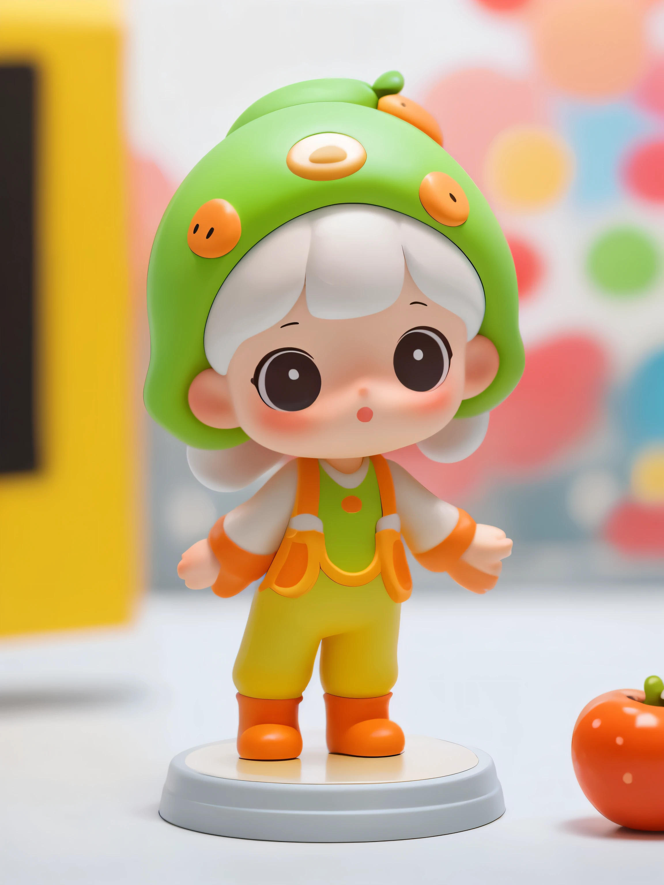 caja ciega、Chica chibi actuando en el escenario、usando un lindo disfraz de frutas、Action、Saltar、Toma una foto desde un lado