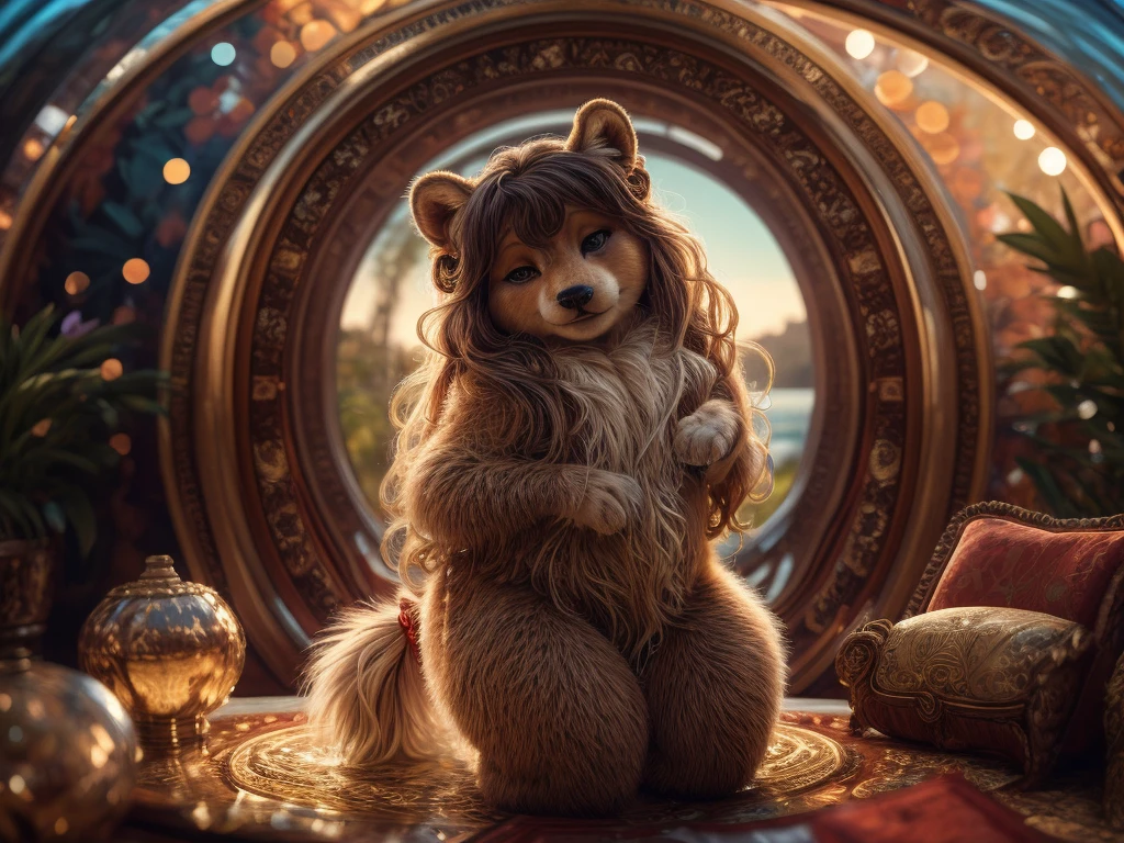 (Mucha style) , Bokeh , naked Photo session advertisement , Hallucination, daydream , realistic hairy fur , messy female , in the luxury hotel , artistic porn pose , erotica , show off Private parts , can not stand it any longer, Squirting pee , Water droplets splashing , round face , moist round eyes , Swollen cheeks , hair ties , Short stature