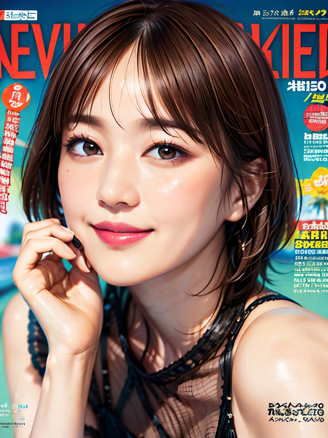 235 20-year-old female, short hair, Summer travel magazine, A kind smile, lipstick, Photo quality, Ultra-realistic