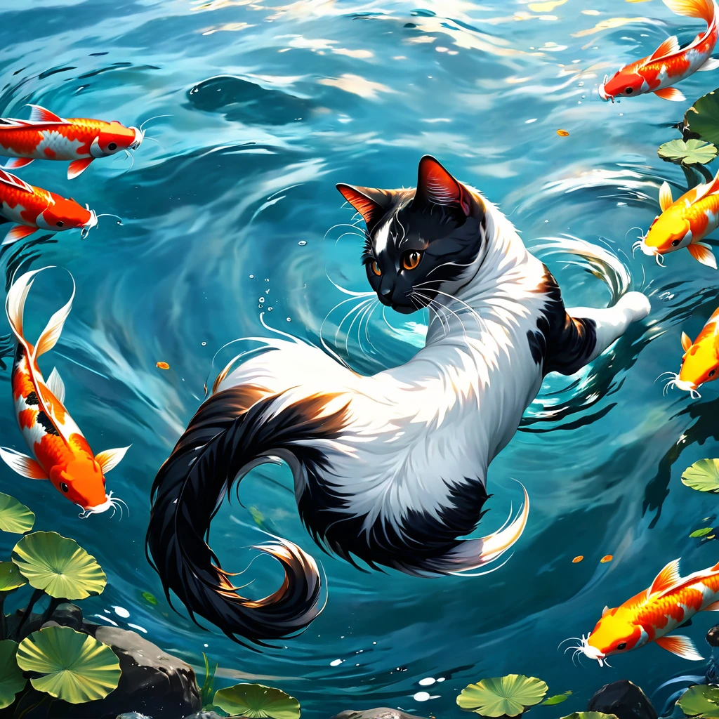 Fishtail cat in the sea,Big koi,黑色的Big koi