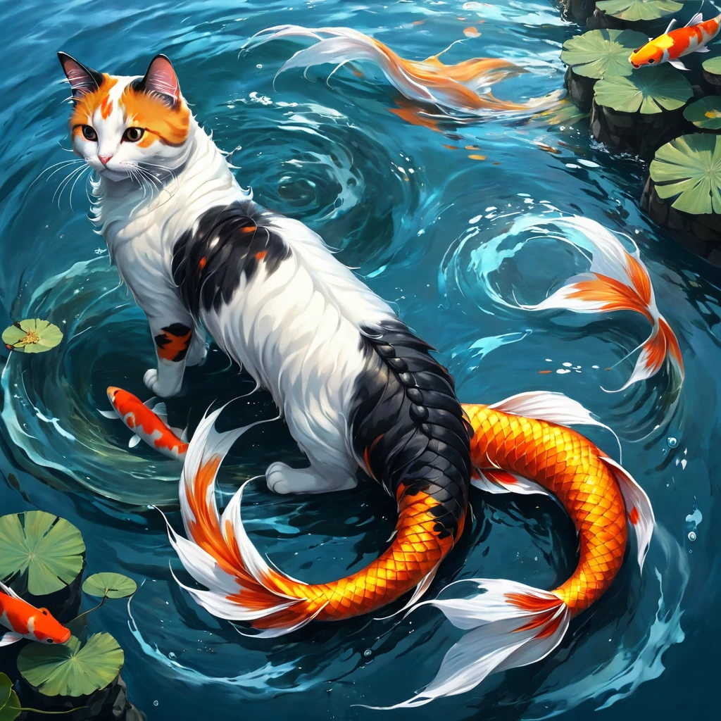 Fishtail cat in the sea,Big koi,黑色的Big koi