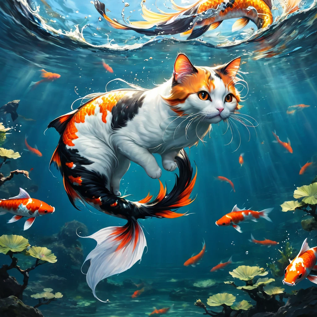 Fishtail cat in the sea,Big koi,黑色的Big koi