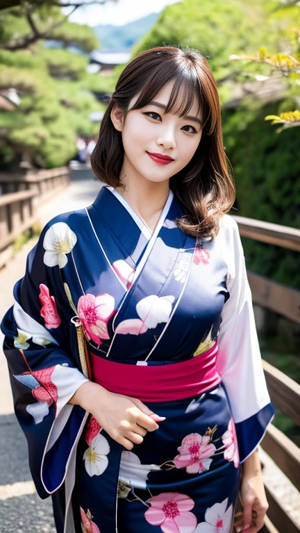 (8k、RAW Photos、highest quality、masterpiece:1.2)、(Realistic、Realistic)、detailed、Japanese、Attractive beauty、Attractive adult woman、Beautiful woman、Sharp Eye、Cool girl、Wavy Hair、Swept-apart bangs、bondage、Expensive yukata、Shining beautiful legs、lipstick、Lip gloss、Heavy makeup、Grin、evilな表情、evil、Hollow Eyes,Half-closed eyes、Hollow Eyes、evil、Kyoto、Gion、Swear allegiance、Are standing