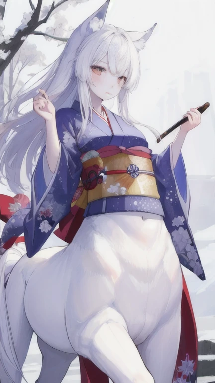 (best quality, masterpiece), 1 girl, centaur, It takes,White skin, kimono, Japanese ,belly button t-shirt, 아름다운 소녀 perfect wolf photo, perfect wolf photo