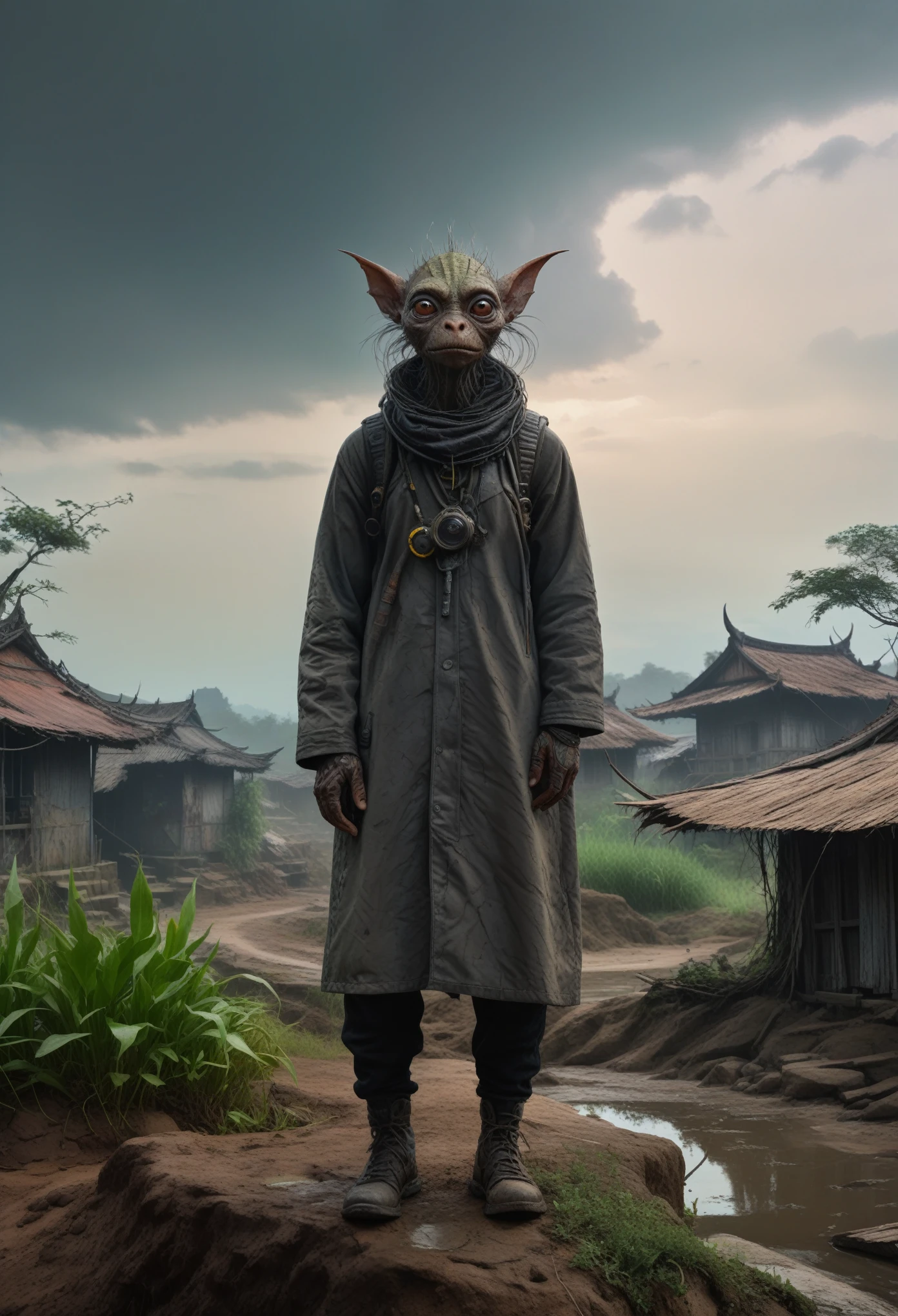 full-body-shot,Very tall , britain,who can't fly,Cinematic, Technicolor,natural skin textures, hyper realisitc, hyper detailed,Extremely detailed,High contrast,Realistic,Iridescent goblin, back view,full body length,evil ghost,Hobgoblin,pretty face,intricate details,realistic humid skin,extremely intricate details,anatomically correct, eyes extremely detailed, high detailed eyes,High contrast,Ultra HD,Retina,HDR,photo,photorealism,Masterpiece, natural skin textures, hyper realism,hyper detailed,High contrast,(HDR:1.4),Realism,Ultra Detailed,irina yermolova, close full body shot,16K resolution,RAW, Nikon Z9,Paul Zizka,full body length,Quartz kobold,native irish,pretty face,eyebrow up,full body shot,ominous landscape,niobium gray atmosphere,by art Simon Stalenhag,Nicola Samori,(((Wangechi Mutu))),prime colors,urban,extremely detailed,masterpiece,intricate details,faded,eyes extremely detailed, high detailed eyes,4k resolution,RAW, Nikon Z9,scary village,stalker,Bagan of Myanmar,islands levitating above ground