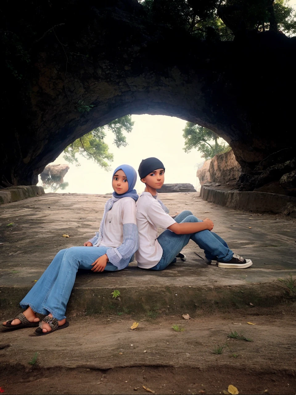 boy and woman wearing a hijab