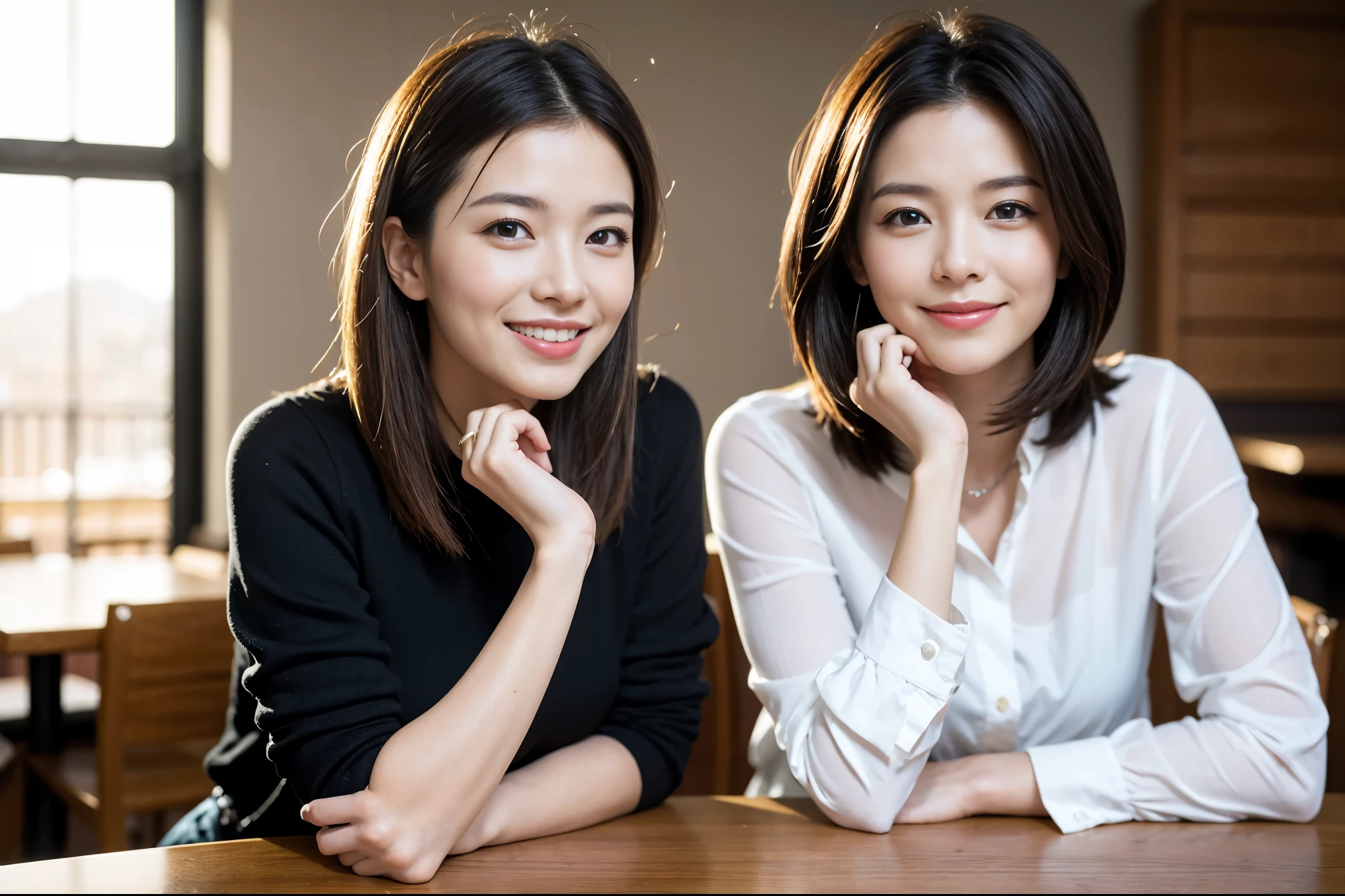 ((highest quality、8k、masterpiece:1.3))、1 male、1 female、石原さとみ似美女Couple、Spouse、Couple、The body is slim、((Bob Hale、Straight hair:1.2)), (Realistic, Intricate details:1.2), テーブルの上のwine glass、Shine light on your face、 Amazing view of the sunset sky and clouds、Amazing mountain views、A bright smile、The wonderfulness of smile、Bright image、The beauty of wine, Beautiful Face, blue eyes, The light shines on your face, Blushing, short hair,Bright Face、 (Age 37), "41 years old, red wine 、Appetizers、Italian food、Wine bottle、Champagne、sparkling wine、Two beauties、Brown Hair、Shortcuts、Long sleeve shirt、dress、Pretty Woman 1, (slimな顔), (The body is slim), (Brown Hair), (Shortcuts), cheeks turn a little red,Attractive beauty、restaurant, In a prominent place (From the waist up) Nova Frog Style, actress, model, Upper Body, White wine, slim, wine glass, 中央に置かれたwine glass, smile, (smile: 1.15), Beautiful fine grain, Depth f/2,saturation, High Contrast, Strong light and shadow,Moist Body:1.5、3D texture、Delicate eyes、Brown Hair、The hair is very shiny、