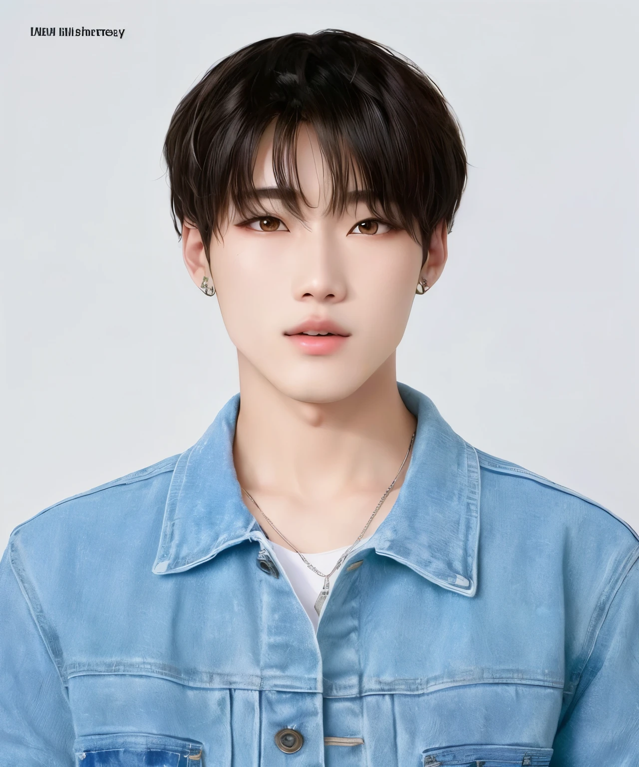 Un primer plano de una persona con una chaqueta de mezclilla, cai xukun, jinyoung shin, hyung tae, jungkook, kim doyoung, Hong June Hyung, kim taejin, yanjun chengt, foto de perfil en la cabeza, Jung Jaehyun, Shin Jeongho, Won Bin Lee, hyung tae kim, inspirado en sunoo y tiene pechos cabello rubio 