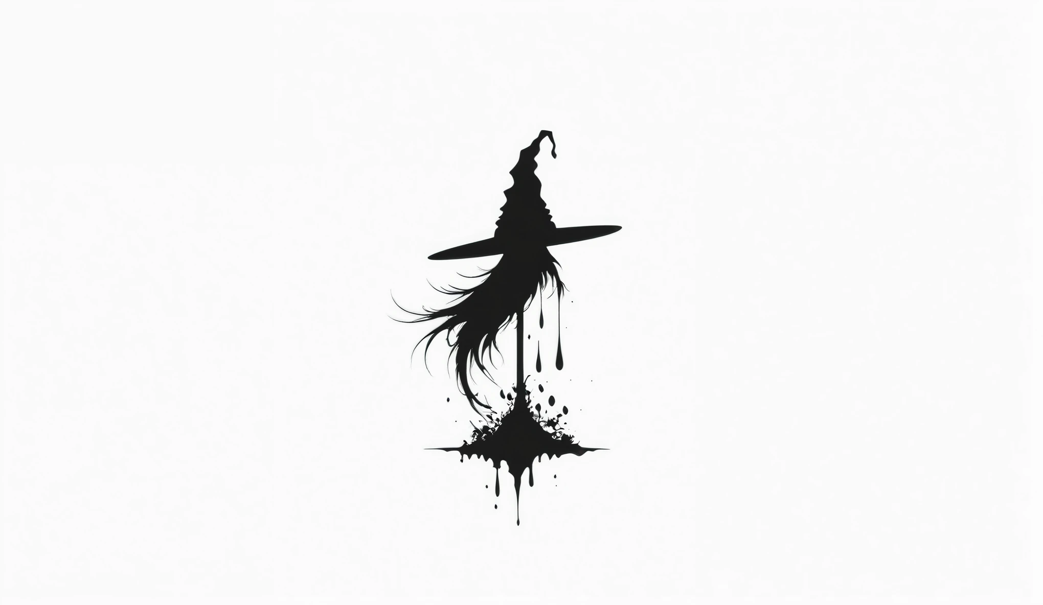 Create a simple and elegant plant witch logo,nature, shedding niobium tears. The design should convey a strong sense of sadness and melancholy, using a minimalist approach with clear ugly lines and using only deep matte black, nicola samori,ben templsmith,Irina Yermolova