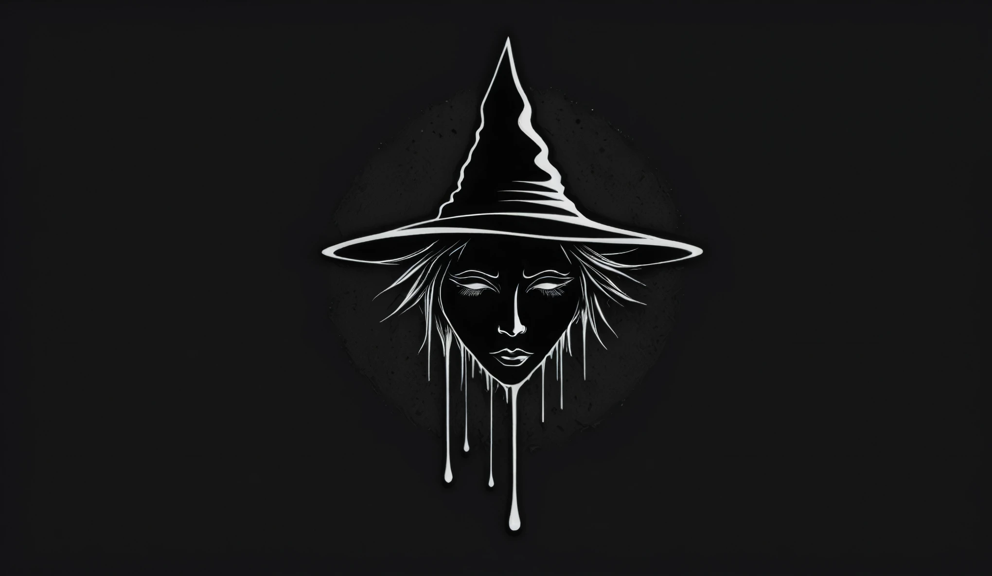 Create a simple and elegant plant witch logo,nature, shedding niobium tears. The design should convey a strong sense of sadness and melancholy, using a minimalist approach with clear ugly lines and using only deep matte black, nicola samori,ben templsmith,Irina Yermolova