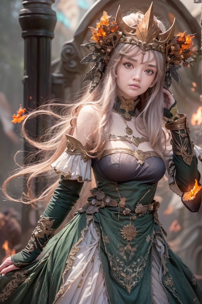(((Cinematic heavy metal poster))) Alicent Hightower in an elegant green medieval dress, Tiara on head , ((40 years old)) , Gothic style, (詳細なRAW Photos ), (Master Parts:1.0), (highest quality:1.4), (超High resolution:1.2), (Realistic:1.4), 8K resolution, Canon EOS R5, 50mm, Absurd, Super detailed, Sharp focus, Cinema Lighting, Detailed face, (Ulzzang-6500-v1.1), Detailed skin texture, pale skin, Chest Round, (pale :0.5), Cinema Lighting. (((Abstract Flame Background, Cinema Lighting )))(16k, RAW Photos, highest quality, High resolution), High-definition RAW color photos, Professional photos, (Layered silhouette: 1.2), Complex patterns, (Realistic, Photorealistic: 1.3), (Japanese Girls), Big Breasts、Very firm breasts、are not drooping、The cleavage is visible。Too much exposure、(NSFW)、Shine、(Detailed face: 1.2), (masterpiece: 1.5),Fine-grained beautiful skin, (cute: 1.2), (sexy), (highest quality: 1.2), (One girl: 1.3), (solo, soloフォーカス), A completely normal human body type, A depiction of a woman that is faithful to human anatomy, A representation of a healthy, balanced and vibrant woman。Too much breast exposure。
「No deformed or unnatural body parts」No missing limbs。Normal number of heads, limbs。Head, limbs, and thickness are normal for height。The number of heads is one。Body length is anatomically normal。