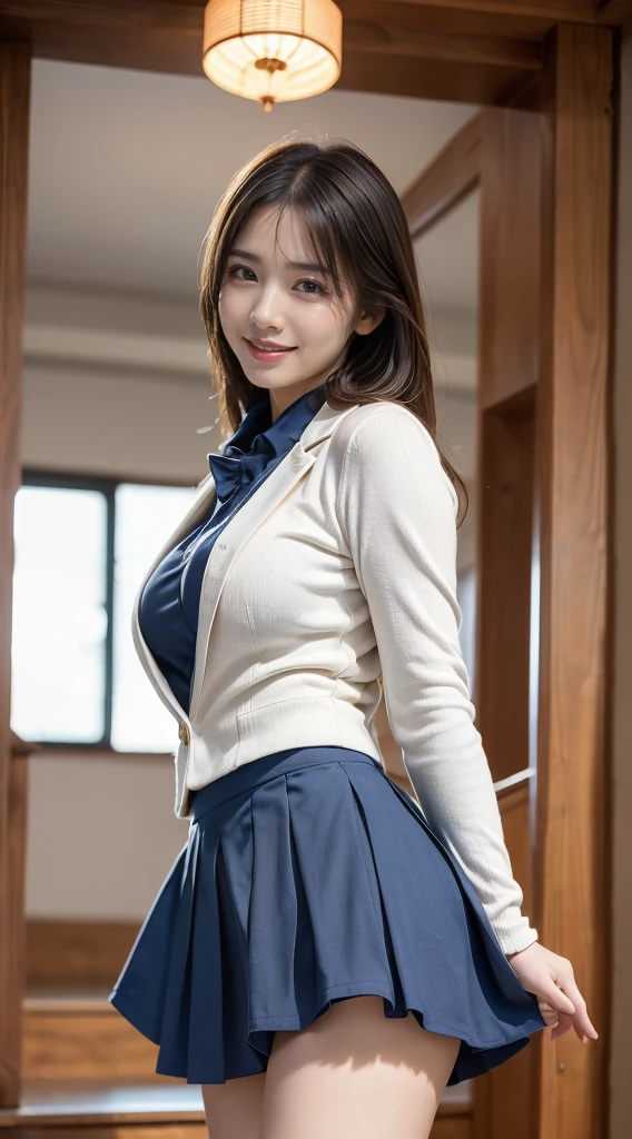 (8K, best quality, masterpiece:1.2), (realistic, photo-realistic:1.37), (high color saturation:1.0), (highly detailed skin), (highest quality:1.0), (ultra high resolution:1.0) ,(realistic:1.0), (Super detailed:1.0), (8K, Raw photo:1.1)、standing random pose, smiling, natural breast, perfect lighting, ((3girls students)), 18years old, (mysterious), clear and detailed, ((school_uniform, Japanese blazer uniform, flared skirt)), (indoor school climb the stairs), surprised face, (cute panties), looking at back viewer, nsfw, low angle photo,