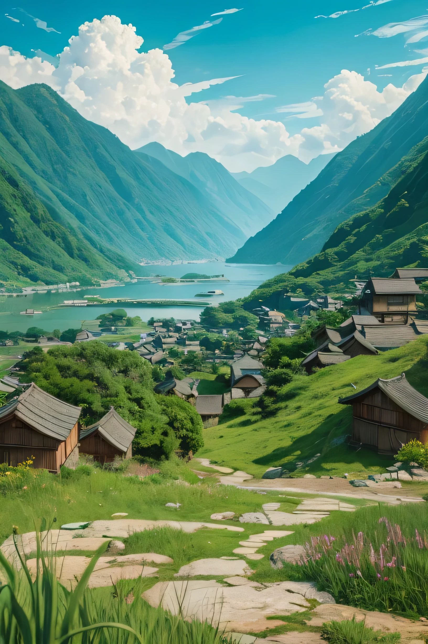 Hayao Miyazaki-style landscape