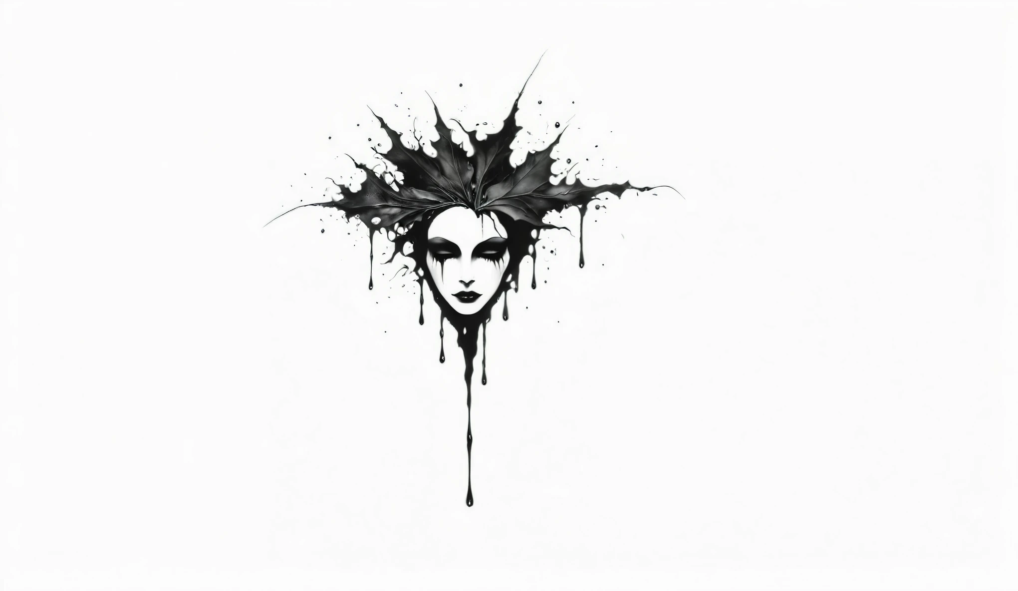Create a simple and elegant plant witch logo,nature, shedding niobium tears. The design should convey a strong sense of sadness and melancholy, using a minimalist approach with clear ugly lines and using only deep matte black, nicola samori,ben templsmith,Irina Yermolova