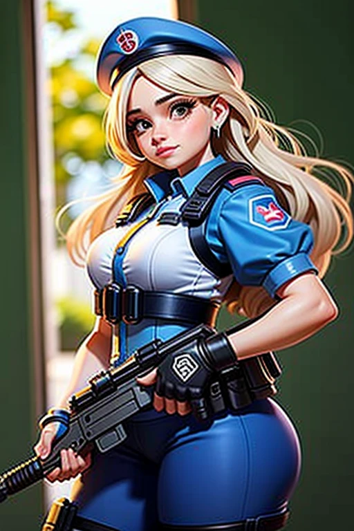Uma linda mulher sozinha realista com farda da SWAT