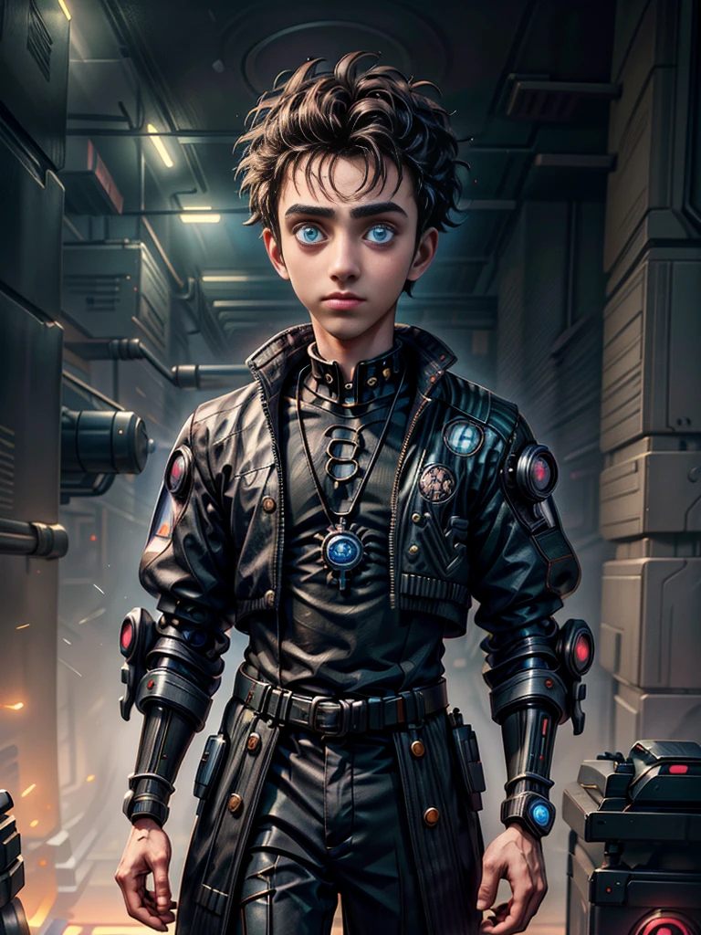 Absurd masterpiece HDR high quality image of a portrait of ((a young student boy, 21 years old, handsome)), ((Tim Burton Cyberpunk theme style))