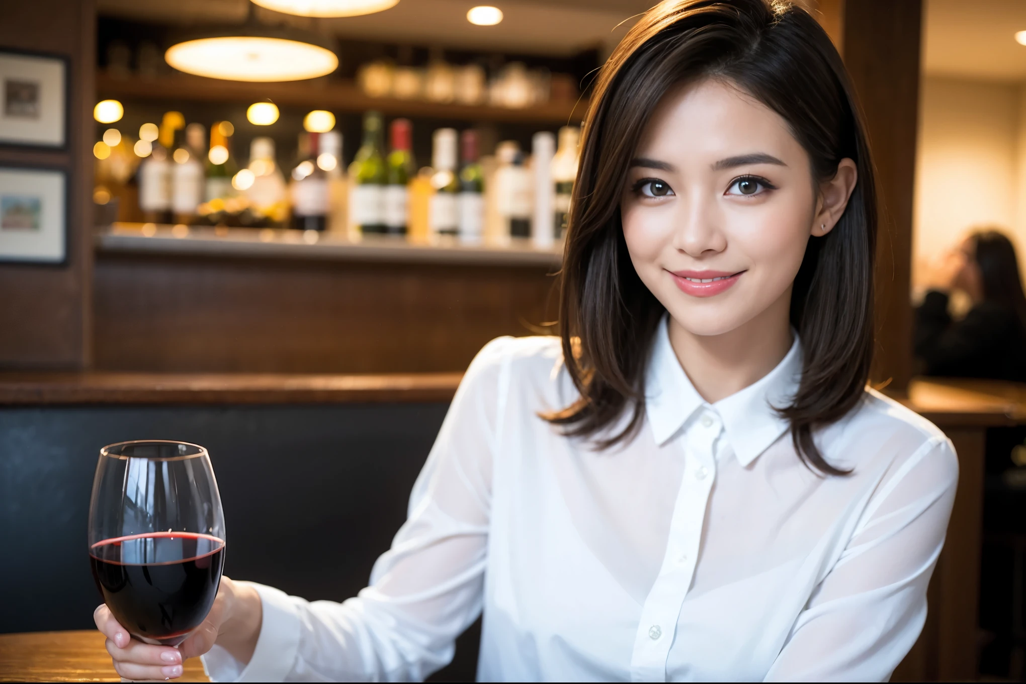 ((highest quality、8k、masterpiece:1.3))、1 male、1 female、石原さとみ似美女Couple、Spouse、Couple、The body is slim、((Bob Hale、Straight hair:1.2)), (Realistic, Intricate details:1.2), テーブルの上のwine glass、Shine light on your face、 Amazing view of the sunset sky and clouds、Amazing mountain views、A bright smile、The wonderfulness of smile、Bright image、The beauty of wine, Beautiful Face, blue eyes, The light shines on your face, Blushing, short hair,Bright Face、 (Age 37), "41 years old, red wine 、Appetizers、Italian food、Wine bottle、Champagne、sparkling wine、Two beauties、Brown Hair、Shortcuts、Long sleeve shirt、dress、Pretty Woman 1, (slimな顔), (The body is slim), (Brown Hair), (Shortcuts), cheeks turn a little red,Attractive beauty、restaurant, In a prominent place (From the waist up) Nova Frog Style, actress, model, Upper Body, White wine, slim, wine glass, 中央に置かれたwine glass, smile, (smile: 1.15), Beautiful fine grain, Depth f/2,saturation, High Contrast, Strong light and shadow,Moist Body:1.5、3D texture、Delicate eyes、Brown Hair、The hair is very shiny、