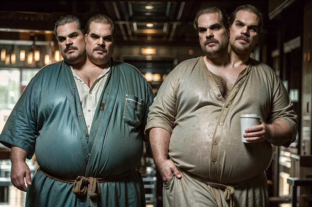 (((2heads))), 1man, ((((david harbour)))), middle aged, male, short graying hair, ((obese, overweight, fat, chubby, heavy, dadbod)), ((shirtless)), navel, sweatpants, body hair, big bulge, dreamy atmosphere, dark cyan and red, i can't believe how beautiful this is, serene atmosphere, epic realistic, soft cinematic light, hdr, intricate, highly detailed, (depth of field:1.4), faded, (neutral colors:1.2), (hdr:1.4), (muted colors:1.2), hyperdetailed, (artstation:1.4), cinematic, dramatic light, (intricate details:1.1), porch scenery, (rutkowski:0.66), (hdr, (intricate details, hyperdetailed:1.15) (skin texture:1.2), detailed expressions, tired, frowning, natural pose, sitting on couch, (hyperrealism), ((correct anatomy))