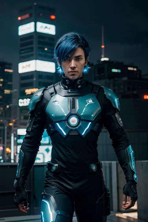"Girl anime in mecha suit, Anime girl mecha, Digital Art Cyberpunk Animation, 8k, Mecha net armor girl, " Add the above content to the professional terminology of generating pictures, such as cyberpunk    

"Dressed in a futuristic black and blue cyber suit、Dynamic male character with glowing LED lines, short, spiky blue hair, Sharp green eyes. He is tall, muscular, He carries an energy backpack.. Character strikes a fighting pose, Swinging Energy Blade, The expression is serious and focused. background、Digital cityscape with holographic elements and light effects。, Expressing a Cybernetic World."  
