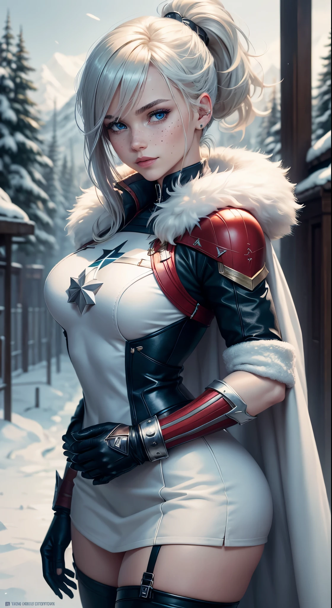 
Gwen Tennyson,Captain Marvel,Yorha 2B,Solo girl,Observation and monitoring,Atelier Risa,close up,Winter forest,Viking village,Runic tattoos,Fur and white suit,Viking winter linen shirt,Scarlet Vikings Cape,fur Viking shield,Lycra tight mini skirt, ponytail hair,,Long dress train,Short viking hair,Viking makeup,Blue eyes,Multi-colored silver blonde hair,Fur gloves,Sexy smile,Freckles,beautiful girl,Thigh high fur boots,Big breasts,8K,Very detailed,real,Imagination art,Viking shield,hairpin,ear piercing,(weather:windy),