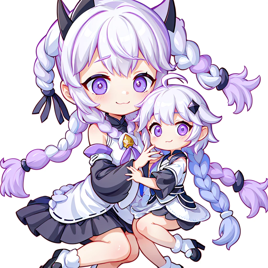 masterpiece,Little,cute、こたつでくつろぐ幼馴染のLittle***とLittle***、Relaxed facial expression、Mikan and cat kotatsu、sdcgsd、Milky white and purple gradient long hair、Double braid、Black and white diamond-shaped hair ornaments on both sides、Little***、The boy has two-tone white and light blue short hair.、Taking a nap together、Heartwarming、A fluffy world、ゆるcute世界、The best light source、