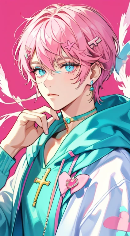 portrait,{Cardiac Effects},{Bright colors},Pink background, Various solid colors,Wind,looking at the audience,beautiful,{{Pink anti-inflammatory}}, {bandage},{Popular syringe},short hair,Bright colors,beautiful, delicate eyes, jewel eyes, Colored eyes, Bright Eyes,{{{youth}}},handsome guy,{{{Boys}}},{Top quality},{{rich and colorful mass pills}},{{{Colorful quality capsule pills}}},Cute Sleeves,hoodie,hairpin,rabbit,Pink effect,Purple Cross,Pink Heart,Plush cat,Pink Hair,Top quality,CG,high resolution,illustration,beautiful delicate eyes,looking at the audience,Carefully drawn, {Album,Art Books}, {{Bright colors}},Long eyelashes, Lots of eyelashes,{{Close-up of face}},Lean to one side,{{{male}}},mystery,night,{young people},{{成年male}},{{{Three white eyes}}}, {{{A look of contempt}}},{{{He is handsome}}}, {{beautiful young man}},{{{{handsome guy}}}}, rich and colorful, beautiful, delicate eyes, jewel eyes,Colored eyes, Bright Eyes,{{{{{Boys}}}}},Wind,{1Boys},{1 person}