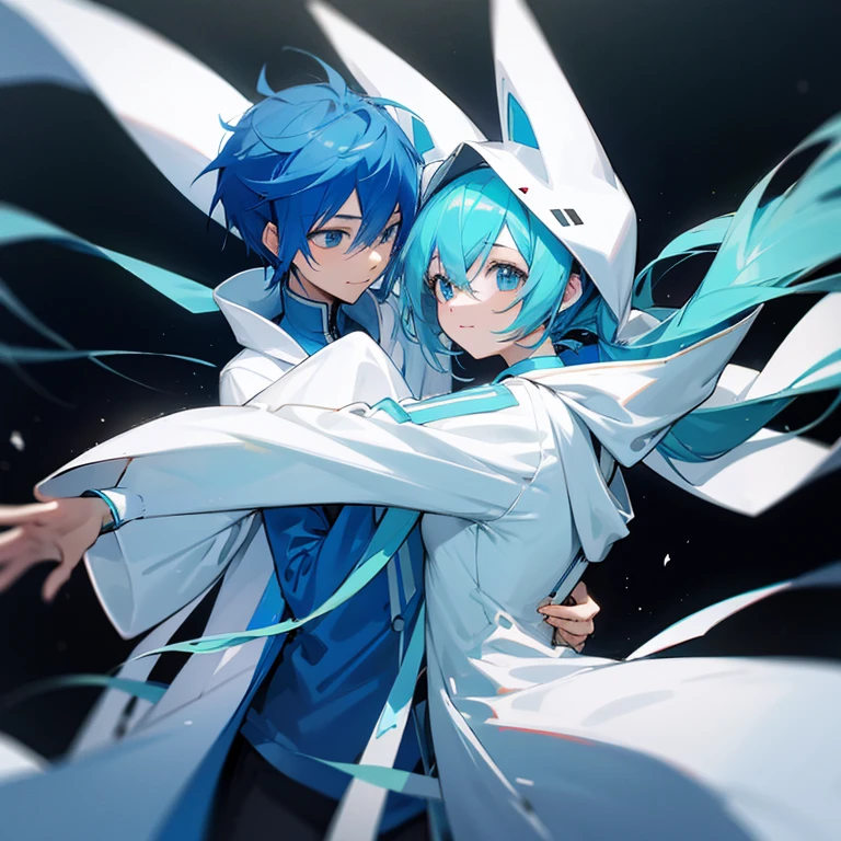 Kaito and Hatsune Miku in white hoodies