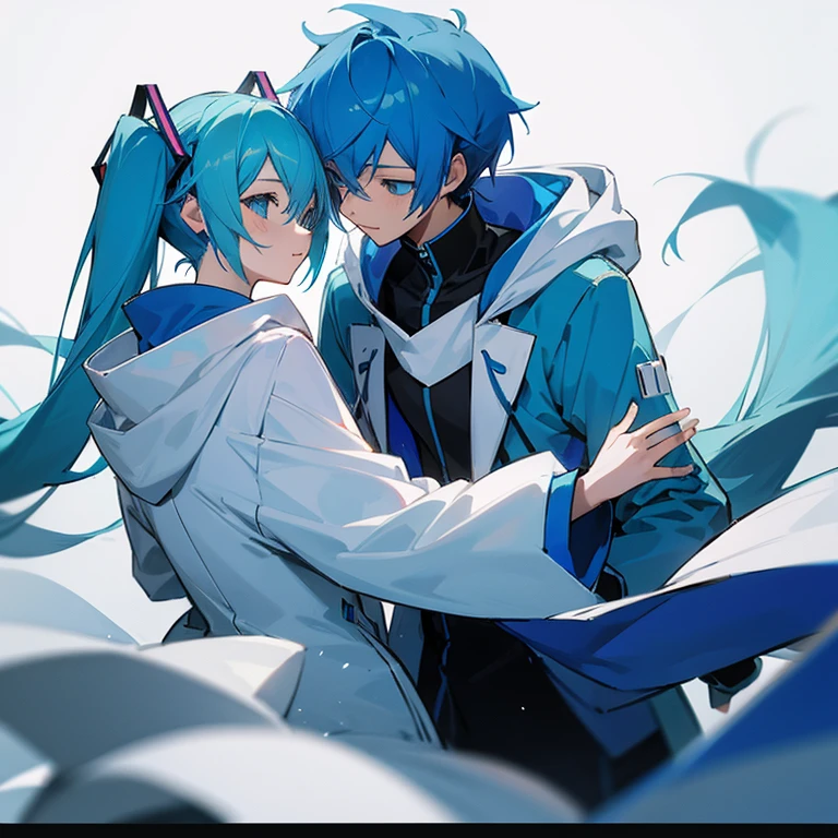 Kaito and Hatsune Miku in white hoodies