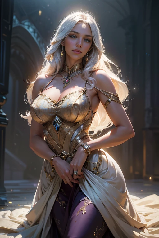 (masterpiece, ultra quality, High resolution, 8k, complex: 1.2) Photorealistic cover of the book "Epic Romantic Fantasy". Spring romantic fantasy in the center is a handsome tall man with half a body, LONG WHITE hair on a man, ultra-detailed beautiful faces, he stands behind an incredibly beautiful young femme fatale in a bright delicate dress, proportional, delicate, shimmering, ultra-detailed beautiful faces, he hugs her, Bokeh day, fabulous magic, Mysterious, light spring color scheme, (Best quality,8K,A High resolution,masterpiece:1.2),ultra-detailed, (Realistic,Photorealistic,Photorealistic:1.37),portrait,Work in a creative style,Historical,classic,Complex,many colors,very detailed,soft lighting,luxurious furnishings,detailed dress,bright flowers,detailed jewelry,unearthly atmosphere,Elegant pose,Graceful curves,Golden proportions of the body,loose hair,Exciting textile patterns,harsh purple eyesDelicate floral decoration,Magnificent array of crystal accessories,Mysterious and dreamy atmosphere,Impeccable attention to detail.