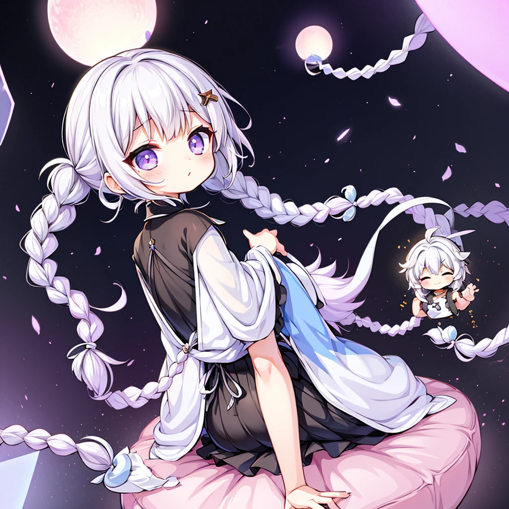 masterpiece,Little,cute、こたつでくつろぐ幼馴染のLittle女の子とLittle男の子、Relaxed facial expression、Mikan and cat kotatsu、sdcgsd、Milky white and purple gradient long hair、Double braid、Black and white diamond-shaped hair ornaments on both sides、Little男の子、The boy has two-tone white and light blue short hair.、Taking a nap together、Heartwarming、A fluffy world、ゆるcute世界、The best light source、CrptGrl