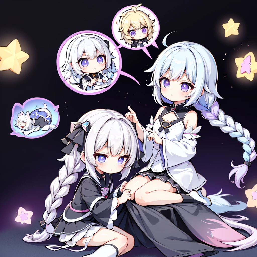 masterpiece,Little,cute、こたつでくつろぐ幼馴染のLittle***とLittle***、Relaxed facial expression、Mikan and cat kotatsu、sdcgsd、Milky white and purple gradient long hair、Double braid、Black and white diamond-shaped hair ornaments on both sides、Little***、The boy has two-tone white and light blue short hair.、Taking a nap together、Heartwarming、A fluffy world、ゆるcute世界、The best light source、CrptGrl,dr3ss, 