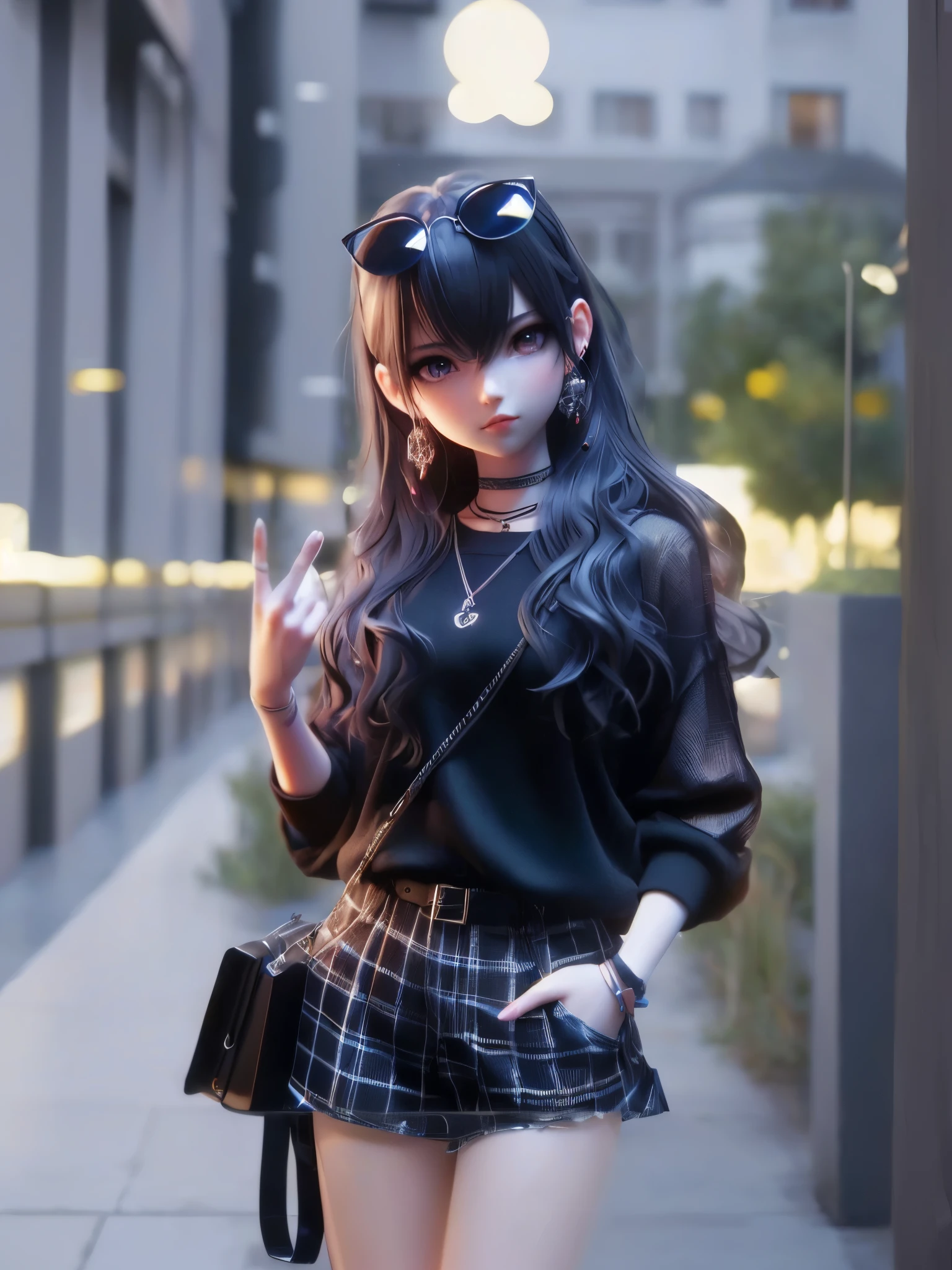 A lady was standing on the sidewalk，Holding a wallet in his hand, Realistic anime 3D style, Anime styled 3d, Artwork in the style of Guweiz, Popular on cgstation, 3D animation realistic, Anime style, Anime style. 8K, Realistic young anime girl, Popular on cgstation, 3D Anime Girl, Electronic Girl, Electronic Girl