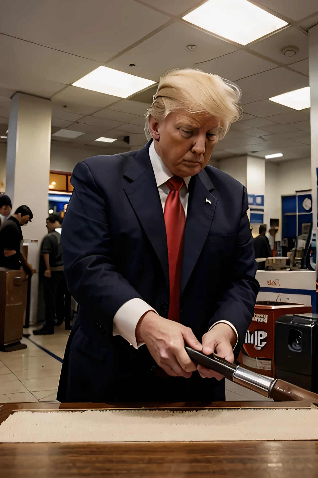 president Donald trump working at a fuel station