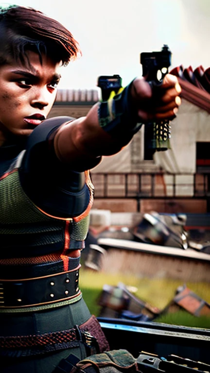 1 boy in tight combat outfit, highly detailed face and muscles, extreme action pose, fighting against enemy, (best quality,4k,8k,highres,masterpiece:1.2),ultra-detailed,(realistic,photorealistic,photo-realistic:1.37),cinematic lighting,dramatic shadows,detailed facial features,intense expression,muscular physique,tactical gear,dynamic action,heavy weaponry,war-torn environment,gritty realism,muted color palette,chiaroscuro
