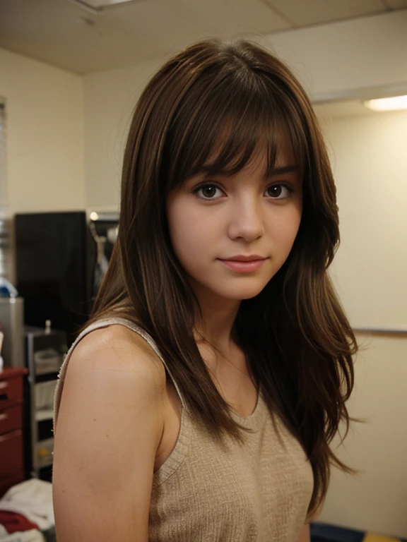 Sandy, a high school girl with shoulder-length, brown hair.