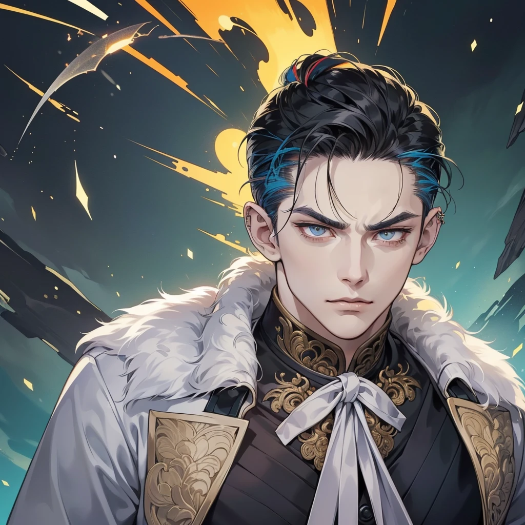 (A close up of a person wearing a jacket and tie: 1.2), a handsome guy in demon slayer art, (detailed face and neck: 1.4), anime handsome man, (sharp features and piercing gaze: 1.4), portrait of Eren Yeager, (expressive eyes and strong jawline: 1.4), anime portrait of a handsome man, ( hair slicked back and serious expression: 1.4), handsome anime pose, (one hand on hip and head tilted: 1.2), artwork in the style of Gu Weiz, (intricate details and vivid colors: 1.4), beautiful androgynous prince, (del