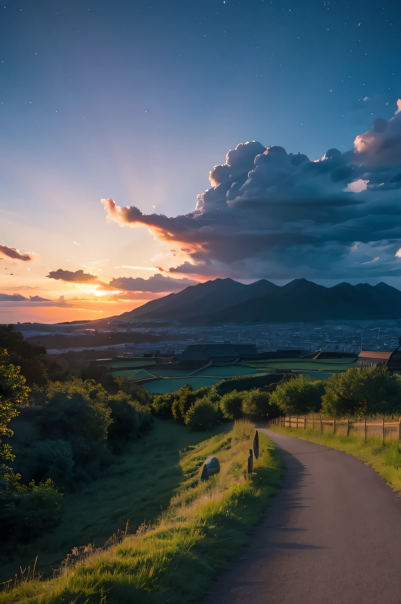 Night Sky、sunset、Hayao Miyazaki Landscape