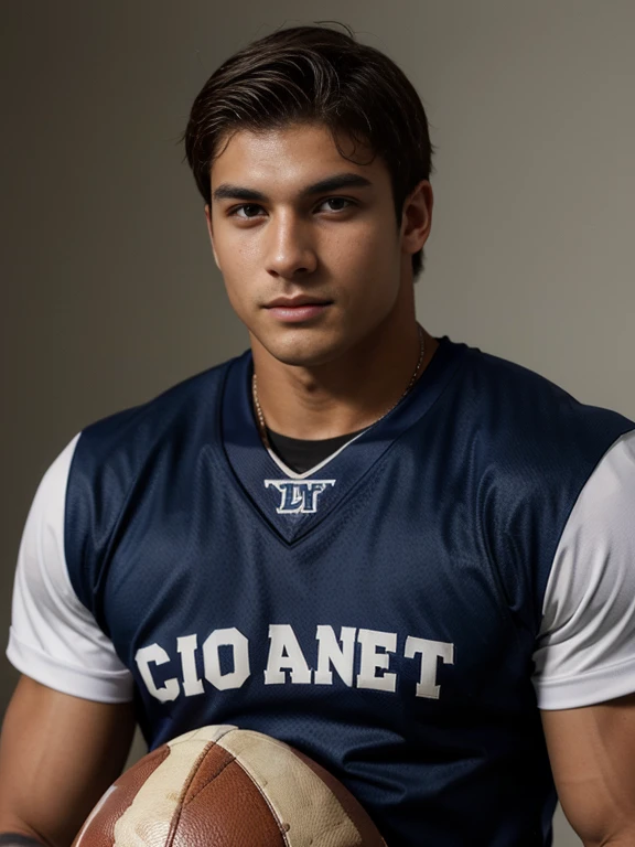 Arthur is a high school guy with a dark, handsome face, tan skin, and muscular football player.