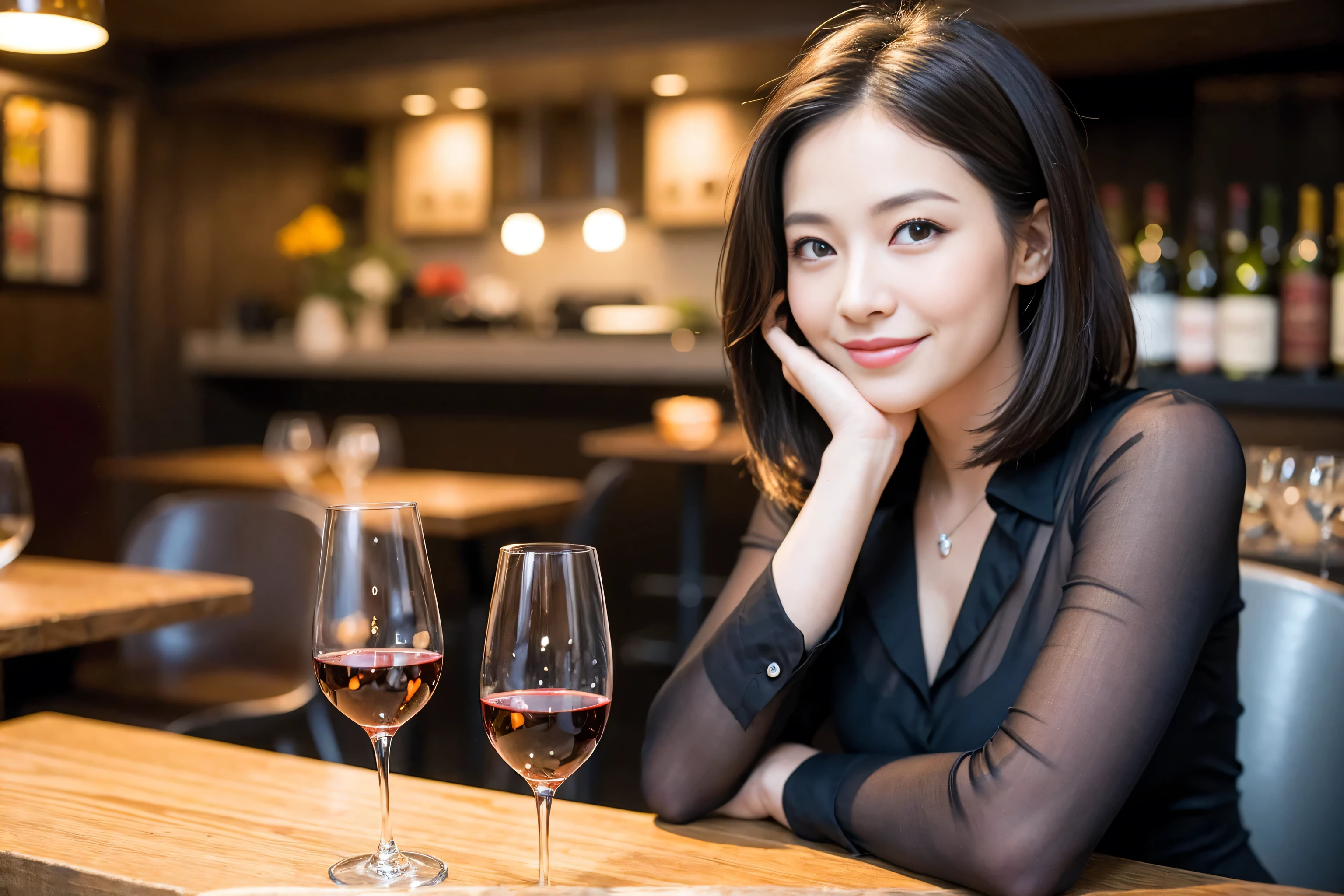 ((highest quality、8k、masterpiece:1.3))、1 male、1 female、Couple、Spouse、Satomi Ishihara-like beautiful couple、The body is slim、((Bob Hale、Straight hair:1.2)), (Realistic, Intricate details:1.2), Wine glass on the table、Put the light on your face、 Amazing view of the sunset sky and clouds、Amazing mountain views、A bright smile、The wonderfulness of smile、Bright image、The beauty of wine, Beautiful Face, blue eyes, The light shines on your face, Blushing, short hair,Bright Face、 (43 years old), 39 years old, red wine 、Appetizers、Italian food、Wine bottle、Champagne、sparkling wine、Two beauties、Brown Hair、Shortcuts、Long sleeve shirt、dress、Pretty Woman 1, (Slim face), (The body is slim), (Brown Hair), (Shortcuts), cheeks turn a little red,Attractive beauty、restaurant, In a prominent place (From the waist up) Nova Frog Style, actress, model, Upper Body, White wine, slim, wine glass, A wine glass placed in the center, smile, (smile: 1.15), Beautiful fine grain, Depth f/2,saturation, High Contrast, Strong light and shadow,Moist Body:1.5、3D texture、Delicate eyes、Brown Hair、The hair is very shiny、